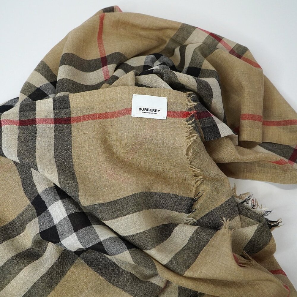 Authentic Burberry Lightweight Giant Check Wool & Silk Scarf